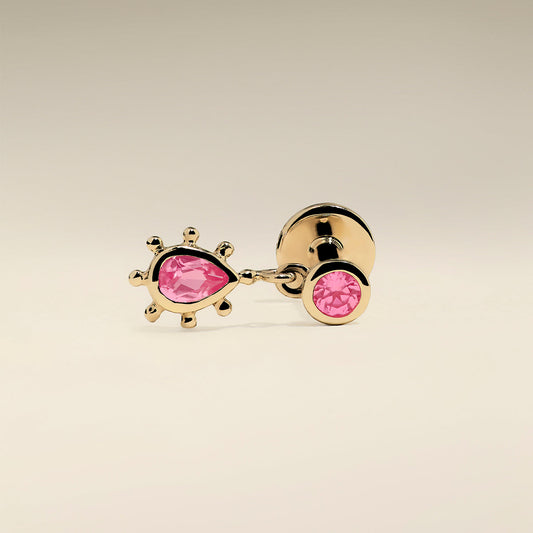 Pink Sapphire Beaded Charm Piercing Stud in Solid Gold
