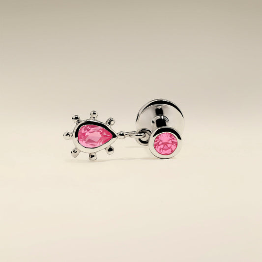 Pink Sapphire Beaded Charm Piercing Stud in Solid White Gold