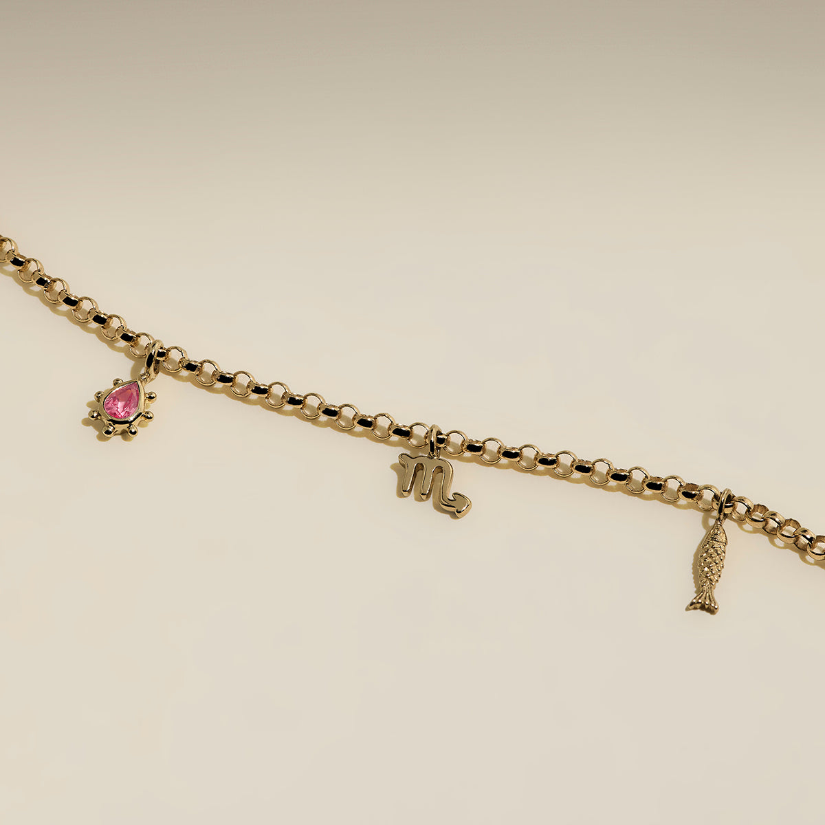 Pink Sapphire Beaded Charm 9k Gold