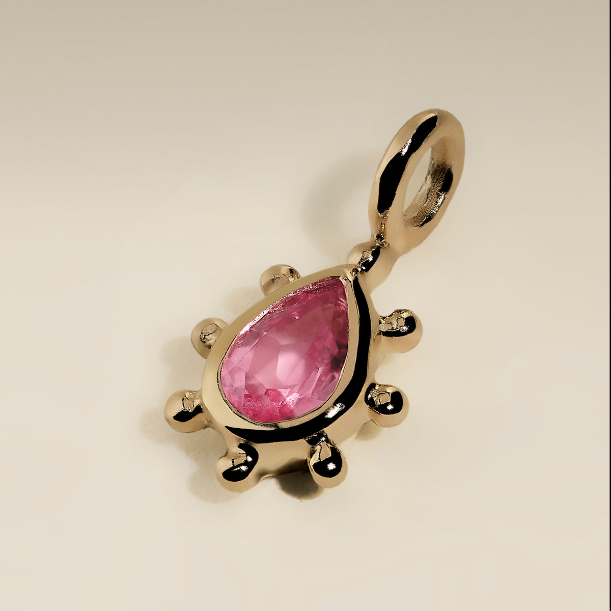 Pink Sapphire Beaded Charm 9k Gold