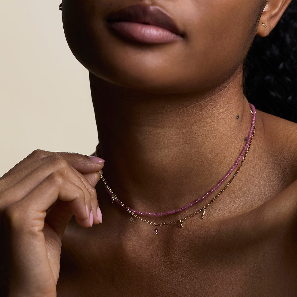 Pink Sapphire Beaded Charm 9k Gold