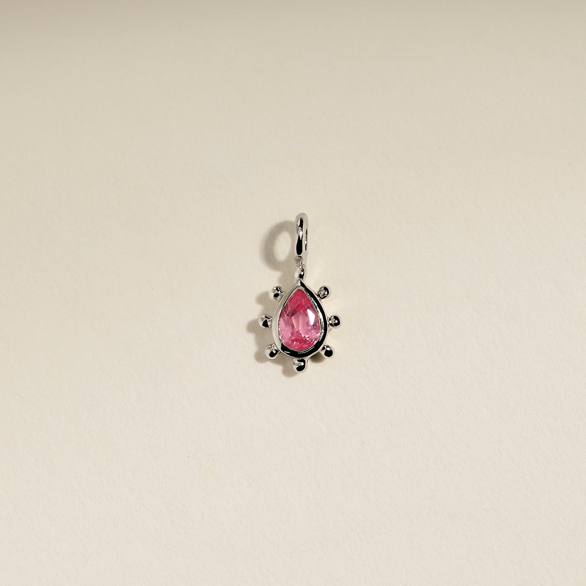 Pink Sapphire Beaded Charm 9k White Gold