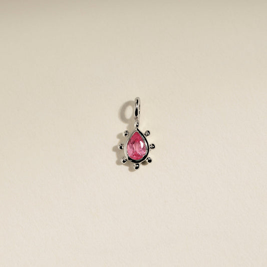 Pink Sapphire Beaded Charm 9k White Gold