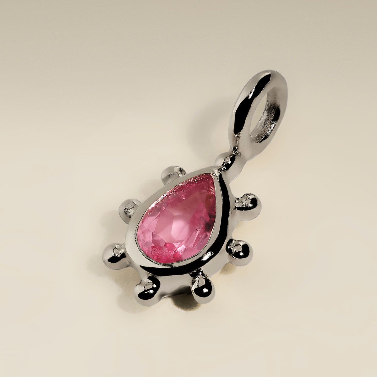 Pink Sapphire Beaded Charm 9k White Gold