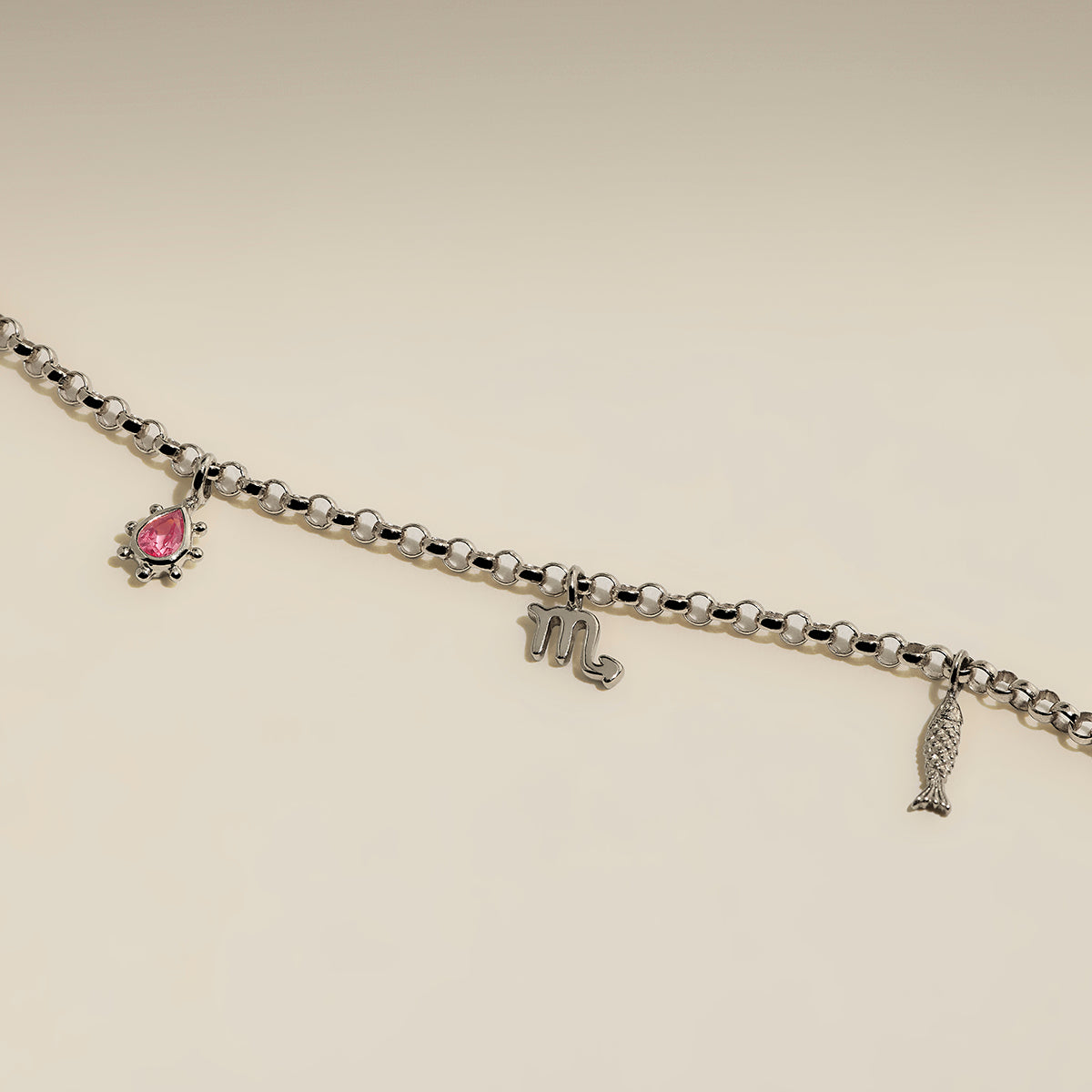 Pink Sapphire Beaded Charm 9k White Gold