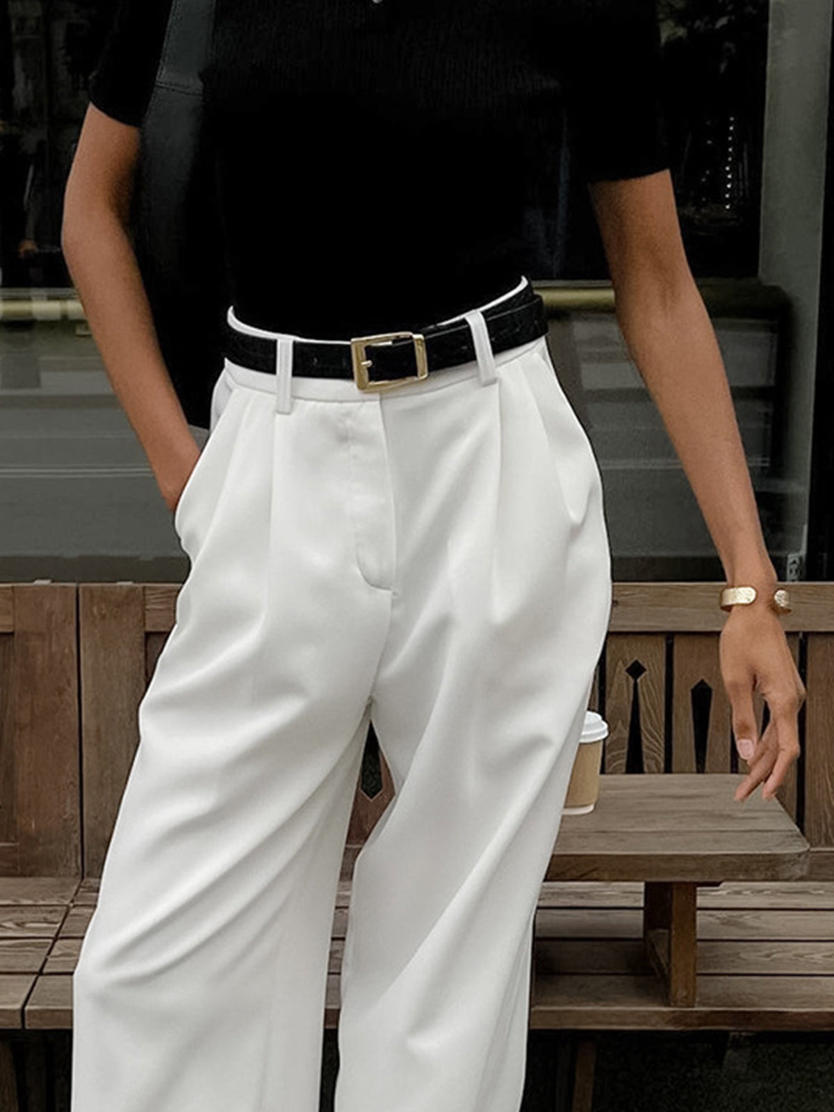 Pantalones de Pierna Ancha Lisos sin Cinturón