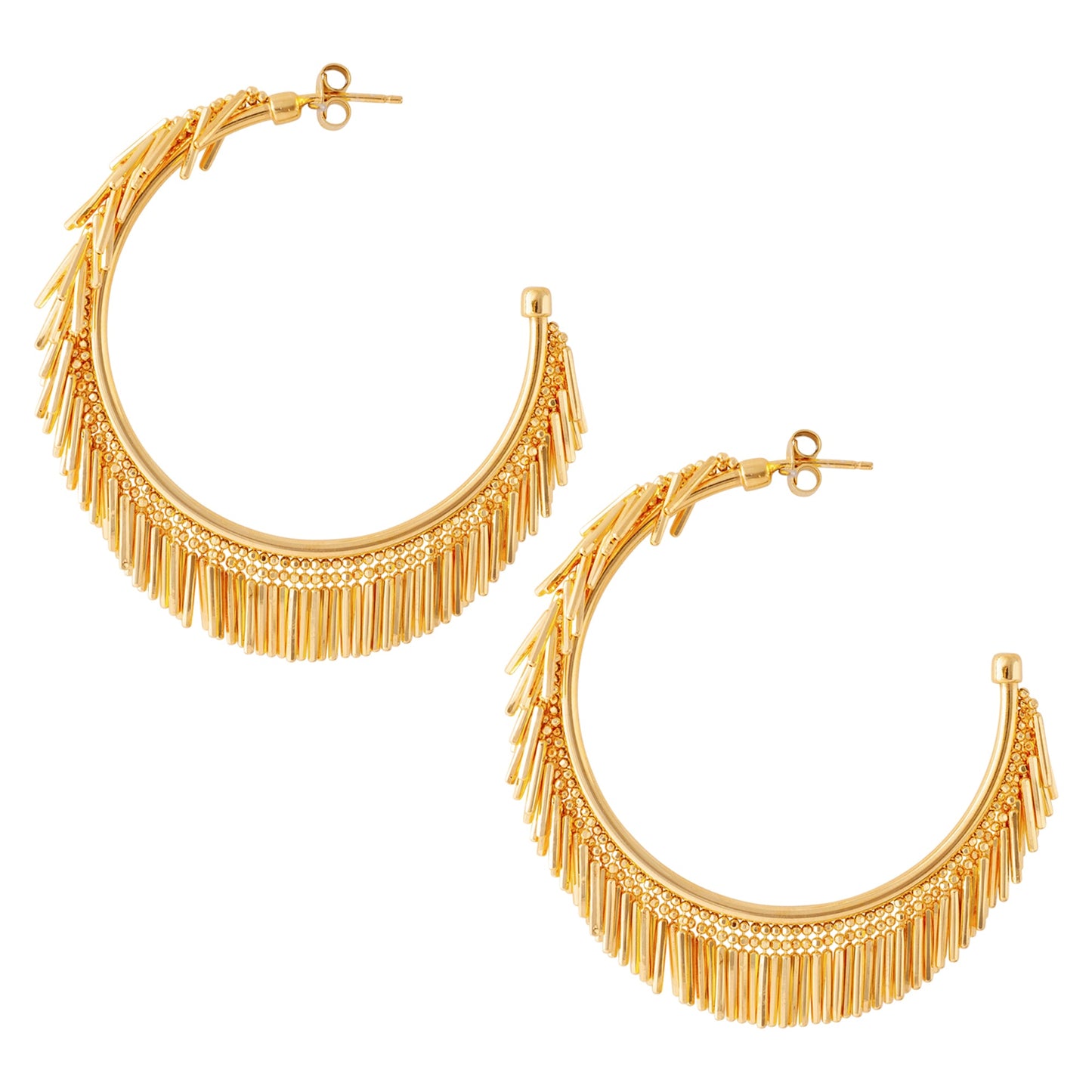 LARGE GOLD TASSEL HOOP EARRINGS