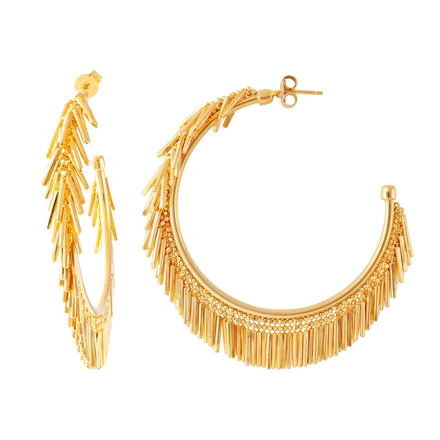 LARGE GOLD TASSEL HOOP EARRINGS