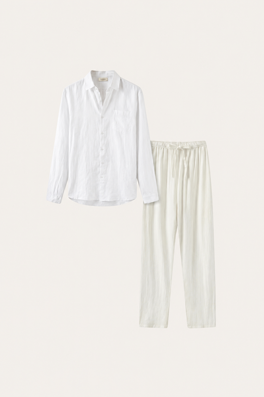 Bellagio | Conjunto de Lino de Manga Larga — Blanco