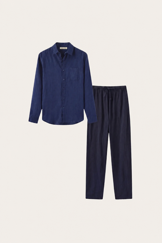 Bellagio | Conjunto de Lino de Manga Larga — Azul marino