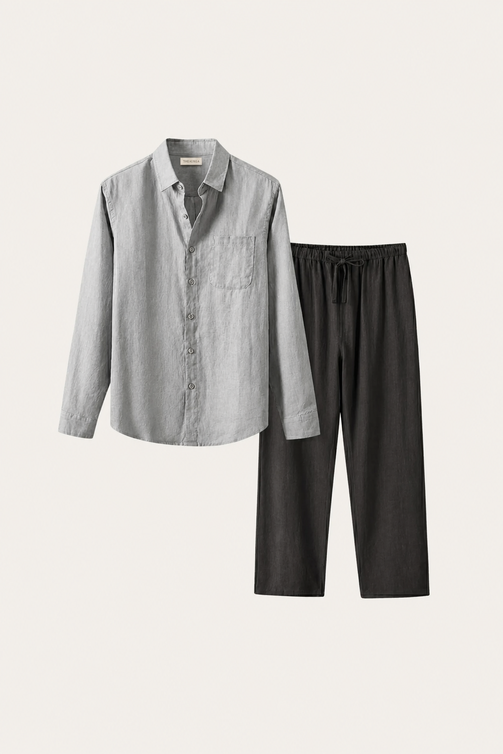 Pisa | Conjunto de Lino de Manga Larga — Gris/Negro