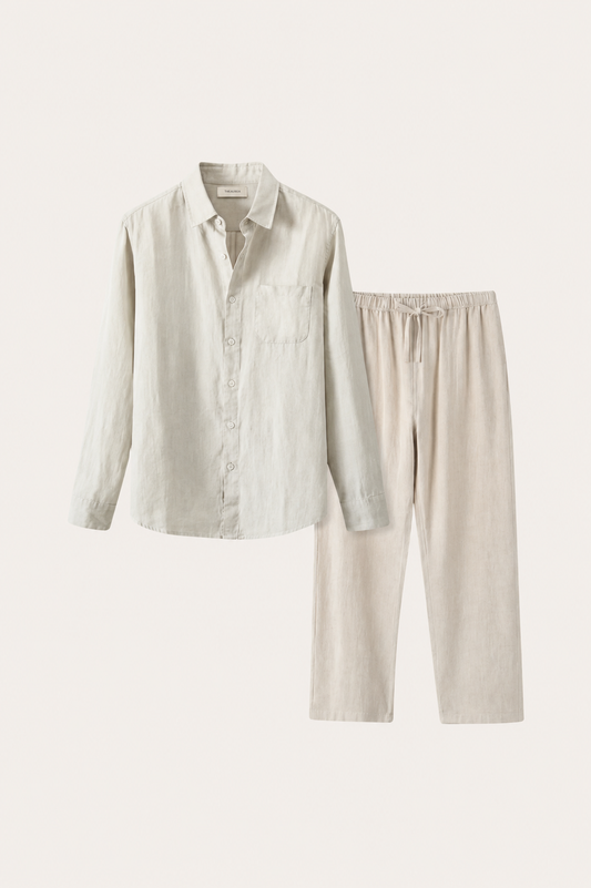 Pisa | Conjunto de Lino de Manga Larga — Beige/Beige