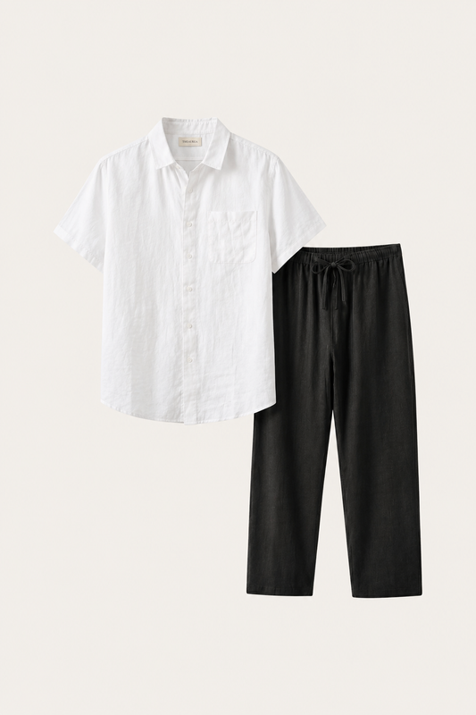 Trento | Conjunto de Lino — Blanco/Negro