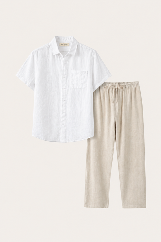 Trento | Conjunto de Lino — Blanco/Beige
