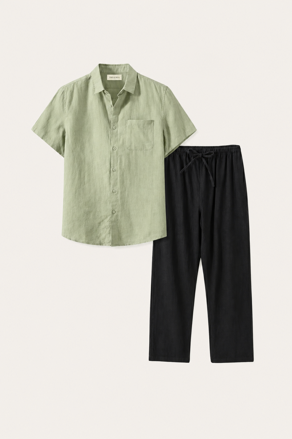 Trento | Conjunto de Lino — Verde menta/Negro