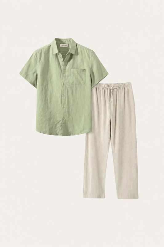 Trento | Conjunto de Lino — Verde menta/Beige
