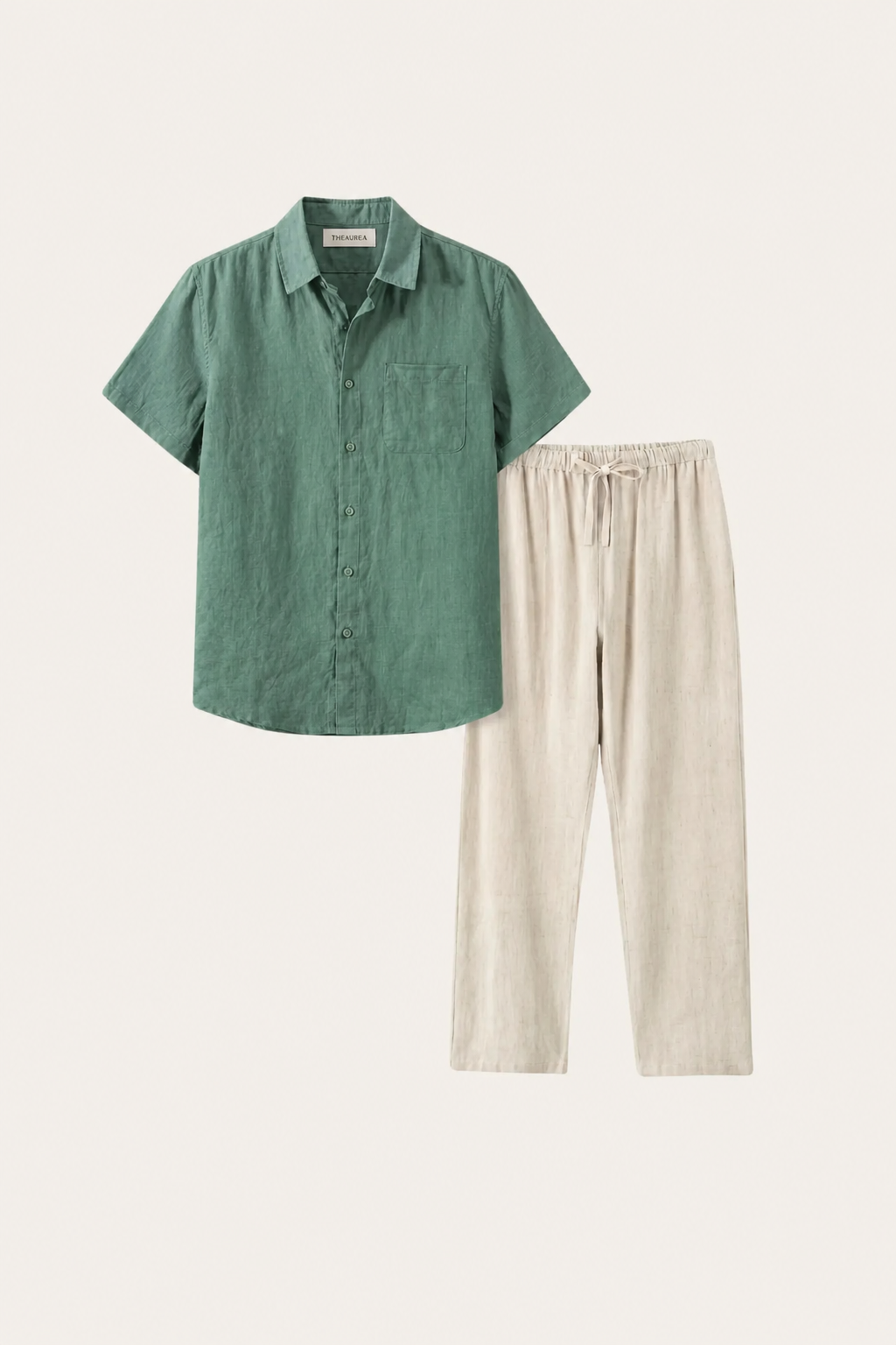 Trento | Conjunto de Lino — Verde/Beige
