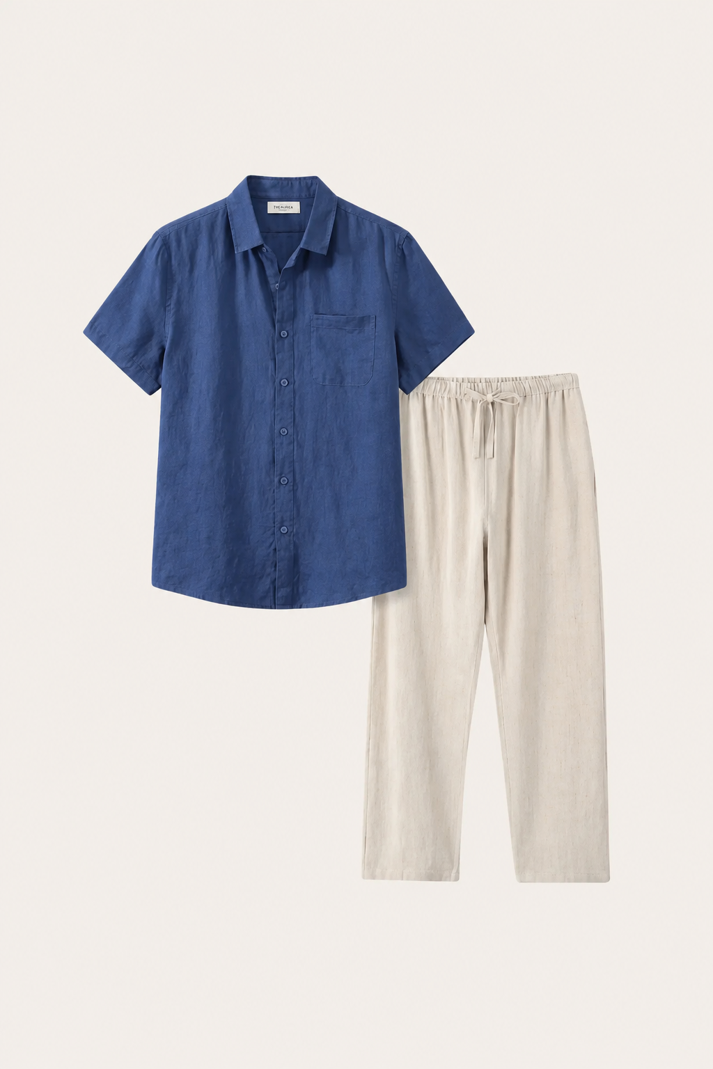 Trento | Conjunto de Lino — Azul/Beige