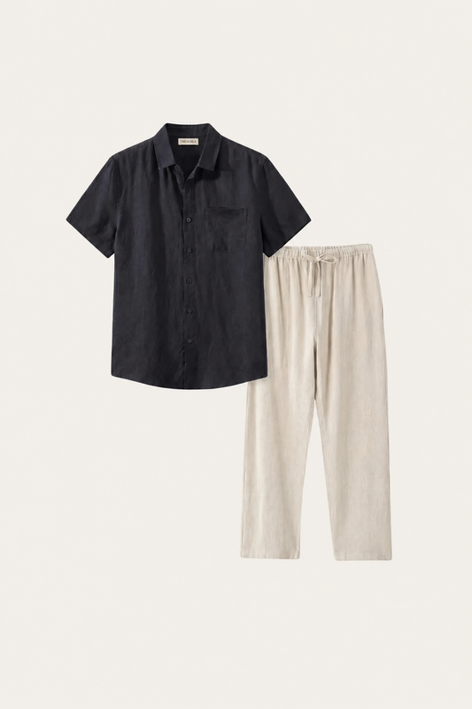 Trento | Conjunto de Lino — Negro/Beige