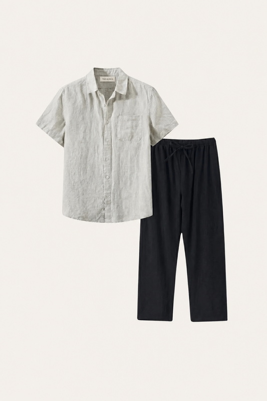 Trento | Conjunto de Lino — Beige/Negro