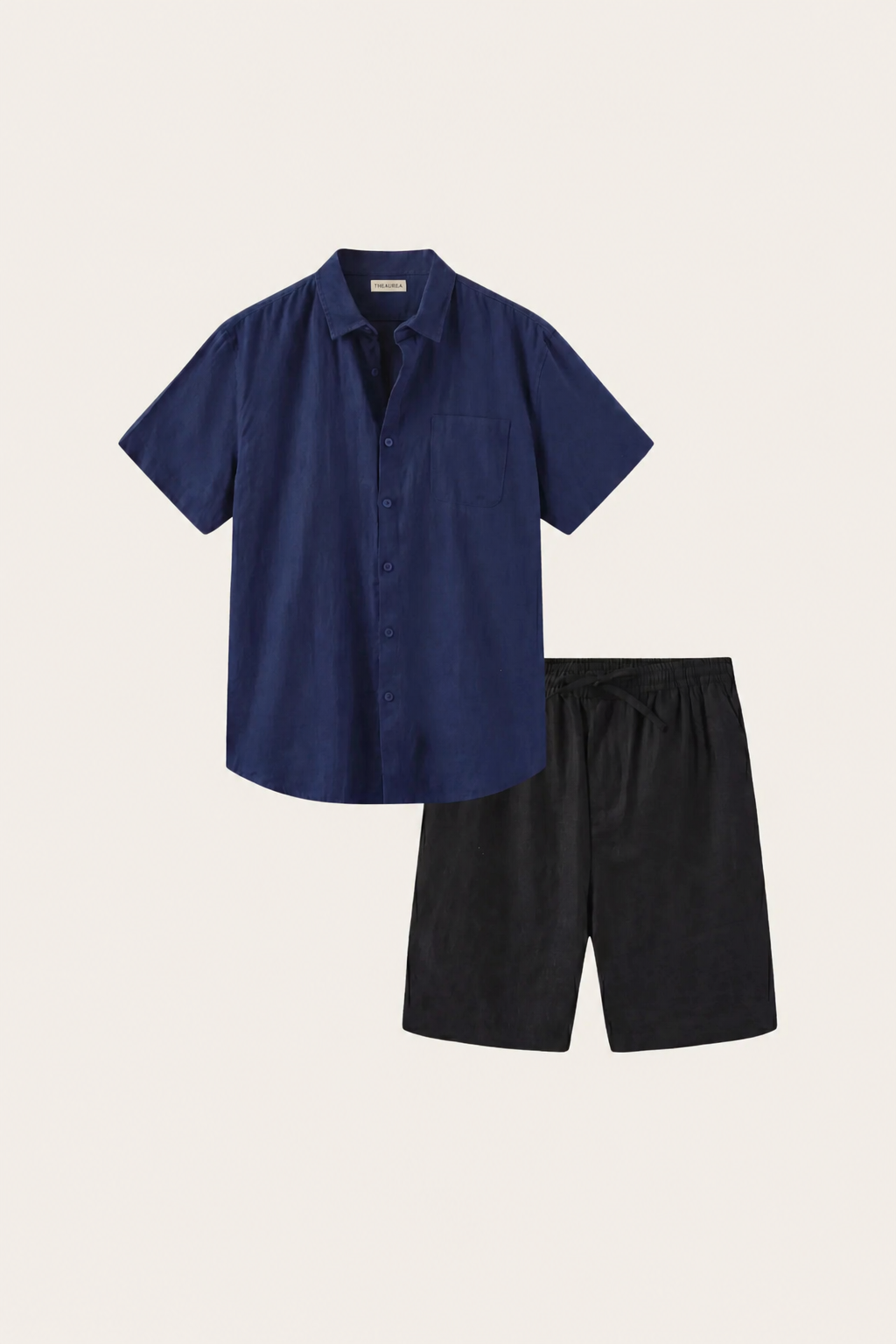 Verona | Camisa de Lino y Pantalón Corto — Azul marino/Negro