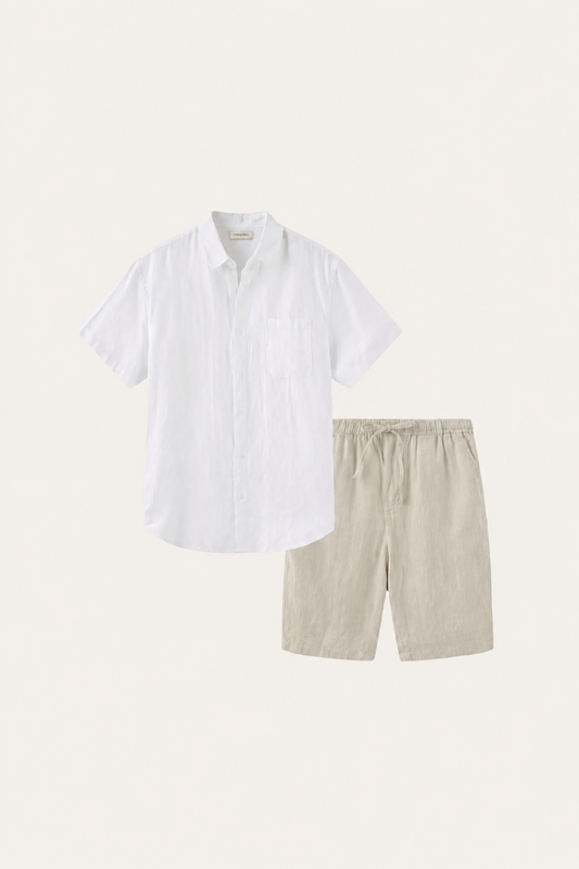 Verona | Camisa de Lino y Pantalón Corto — Blanco/Beige