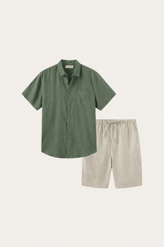 Verona | Camisa de Lino y Pantalón Corto — Verde/Beige