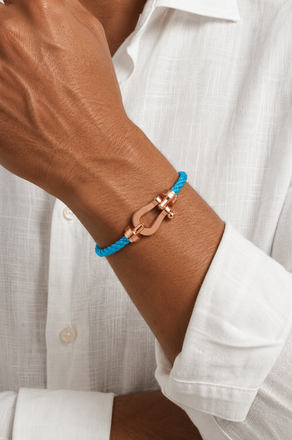 Aurelio | Pulsera Náutica Azul Claro y Oro Rosa
