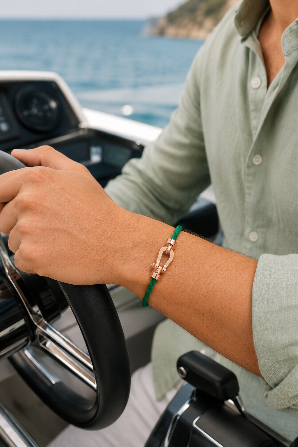 Aurelio | Pulsera Náutica Verde y Oro Rosa