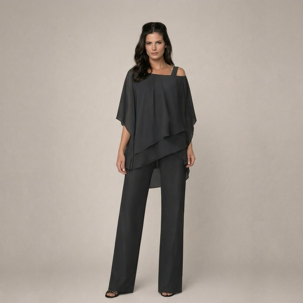 Conjunto Elegante con Blusa de Volantes
