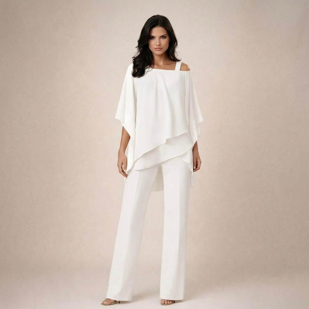 Conjunto Elegante con Blusa de Volantes
