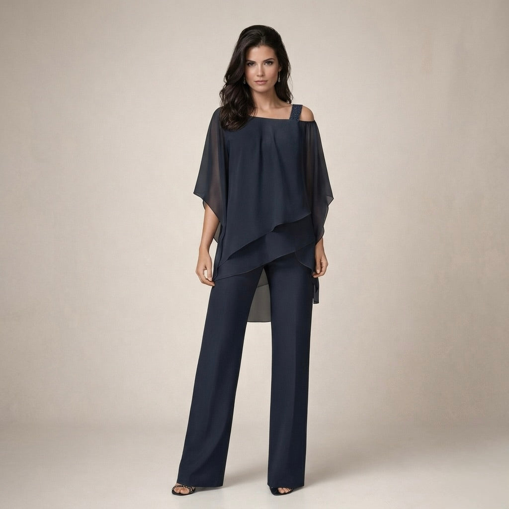 Conjunto Elegante con Blusa de Volantes