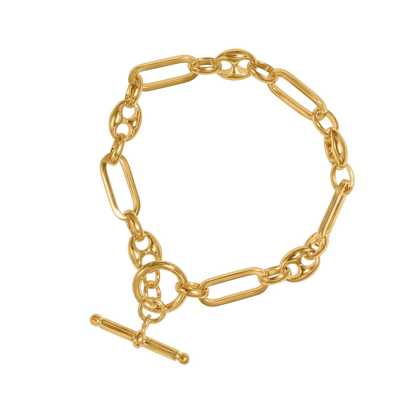 GOLD MIXED LINK T-BAR CHAIN BRACELET