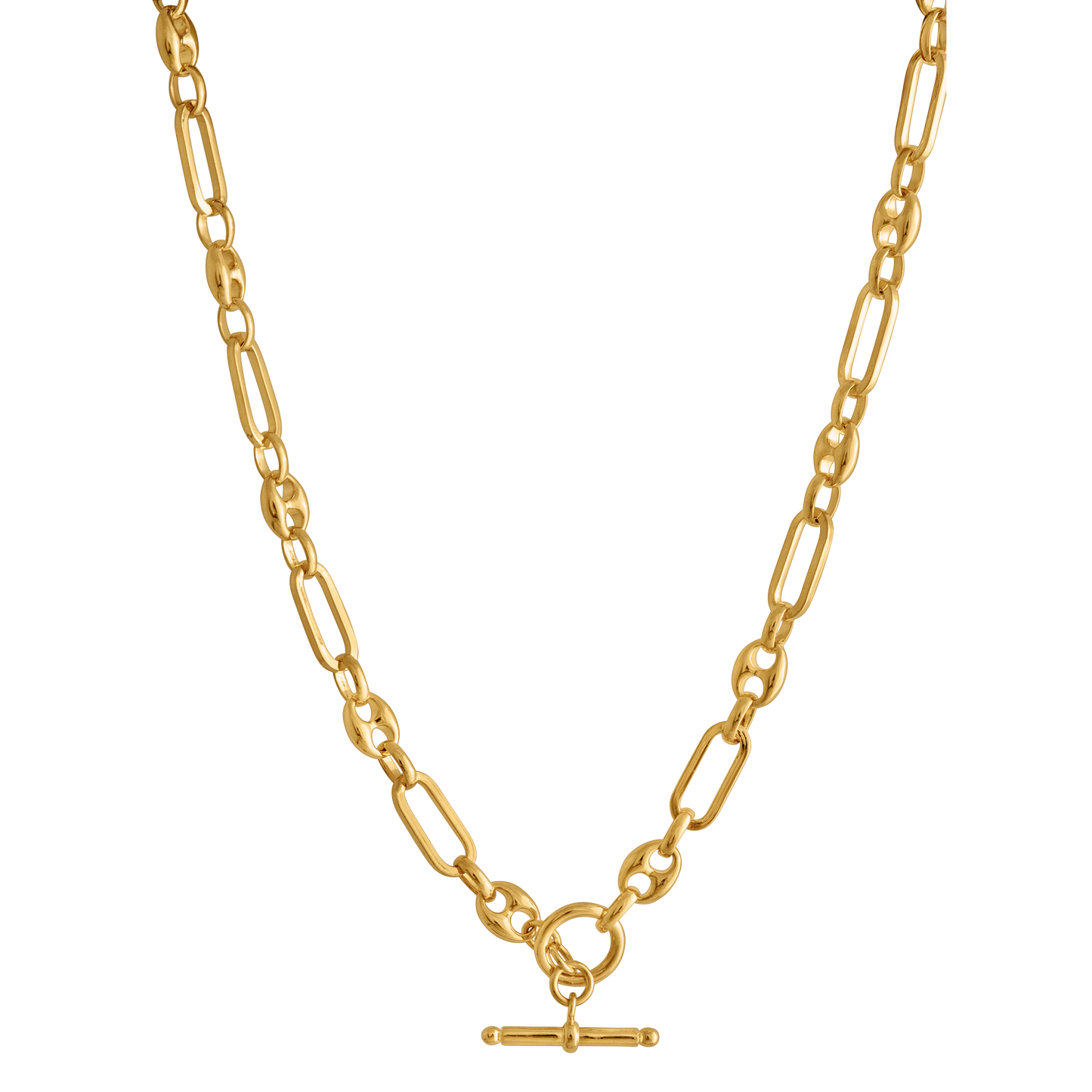 GOLD MIXED LINK T-BAR CHAIN NECKLACE