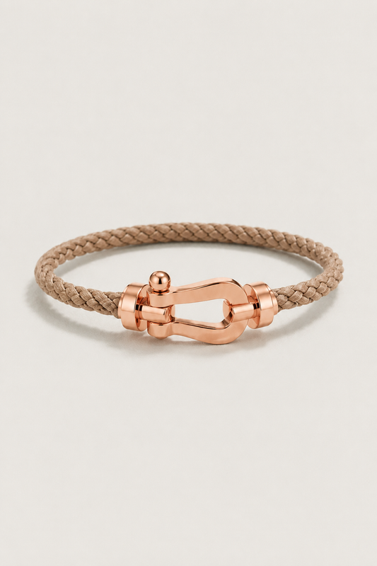 Aurelio | Pulsera Náutica Marrón Claro y Oro Rosa