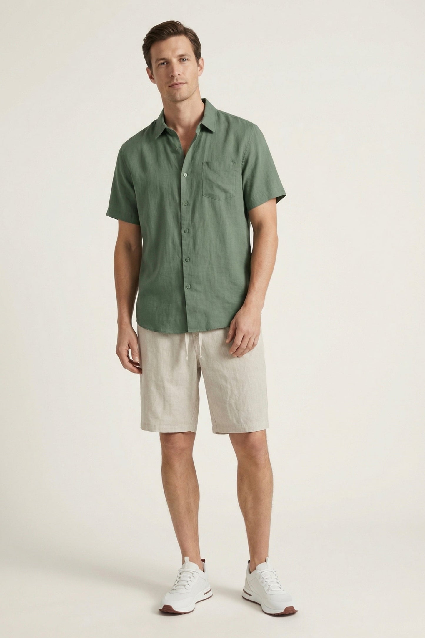 Verona | Camisa de Lino y Pantalón Corto — Verde/Beige