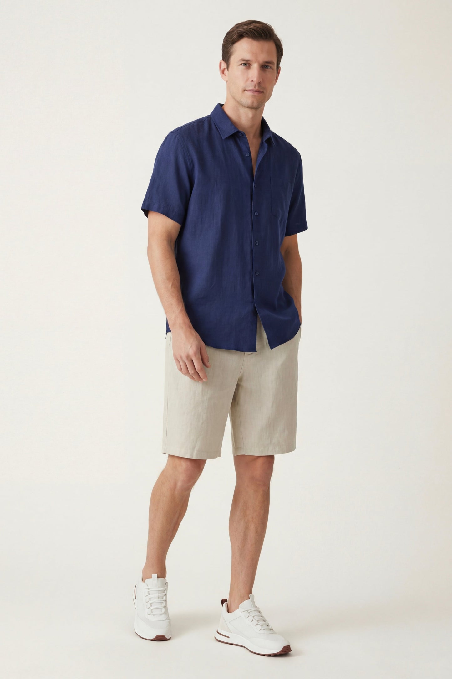Verona | Camisa de Lino y Pantalón Corto — Azul marino/Beige