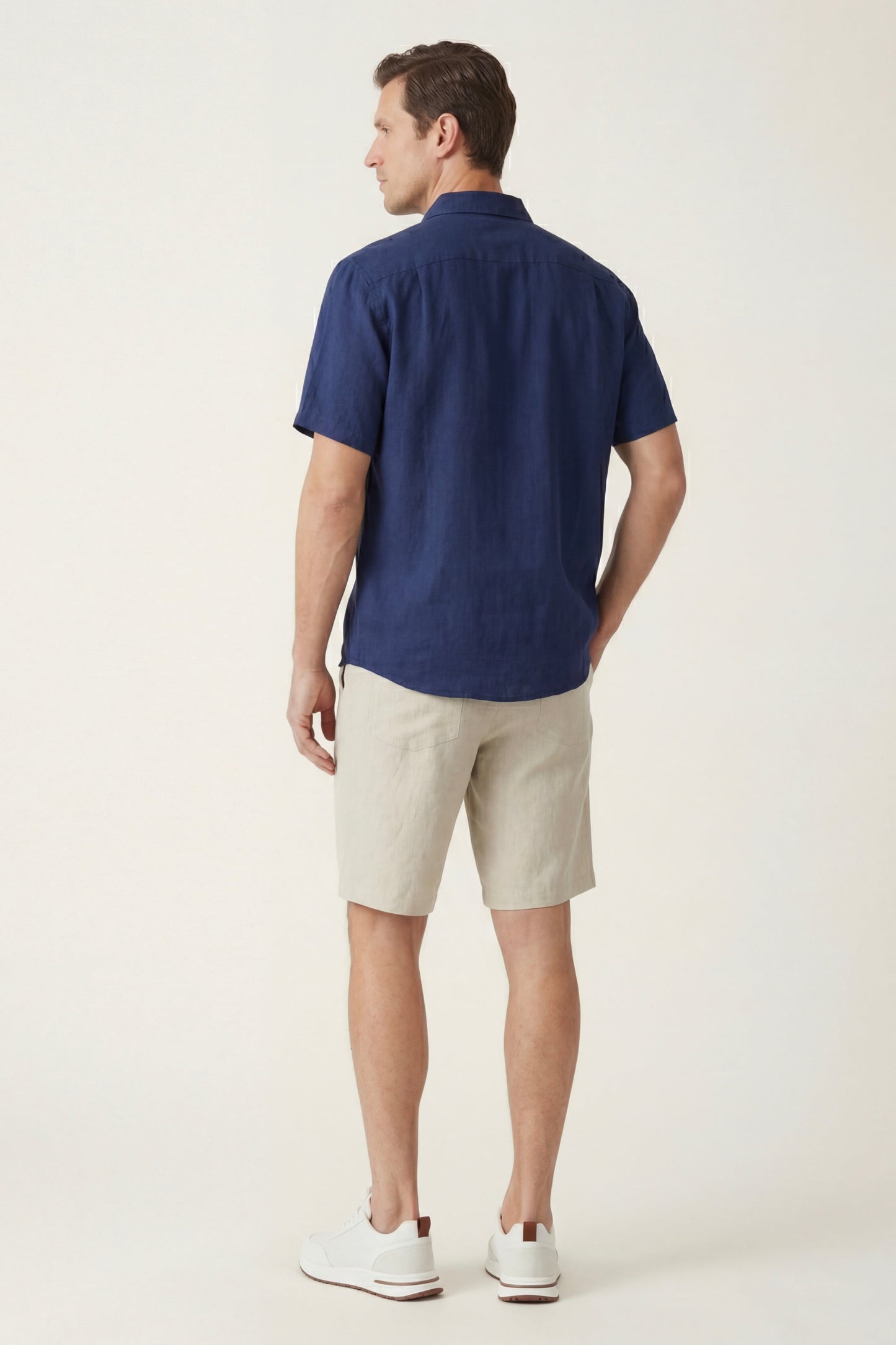 Verona | Camisa de Lino y Pantalón Corto — Azul marino/Beige