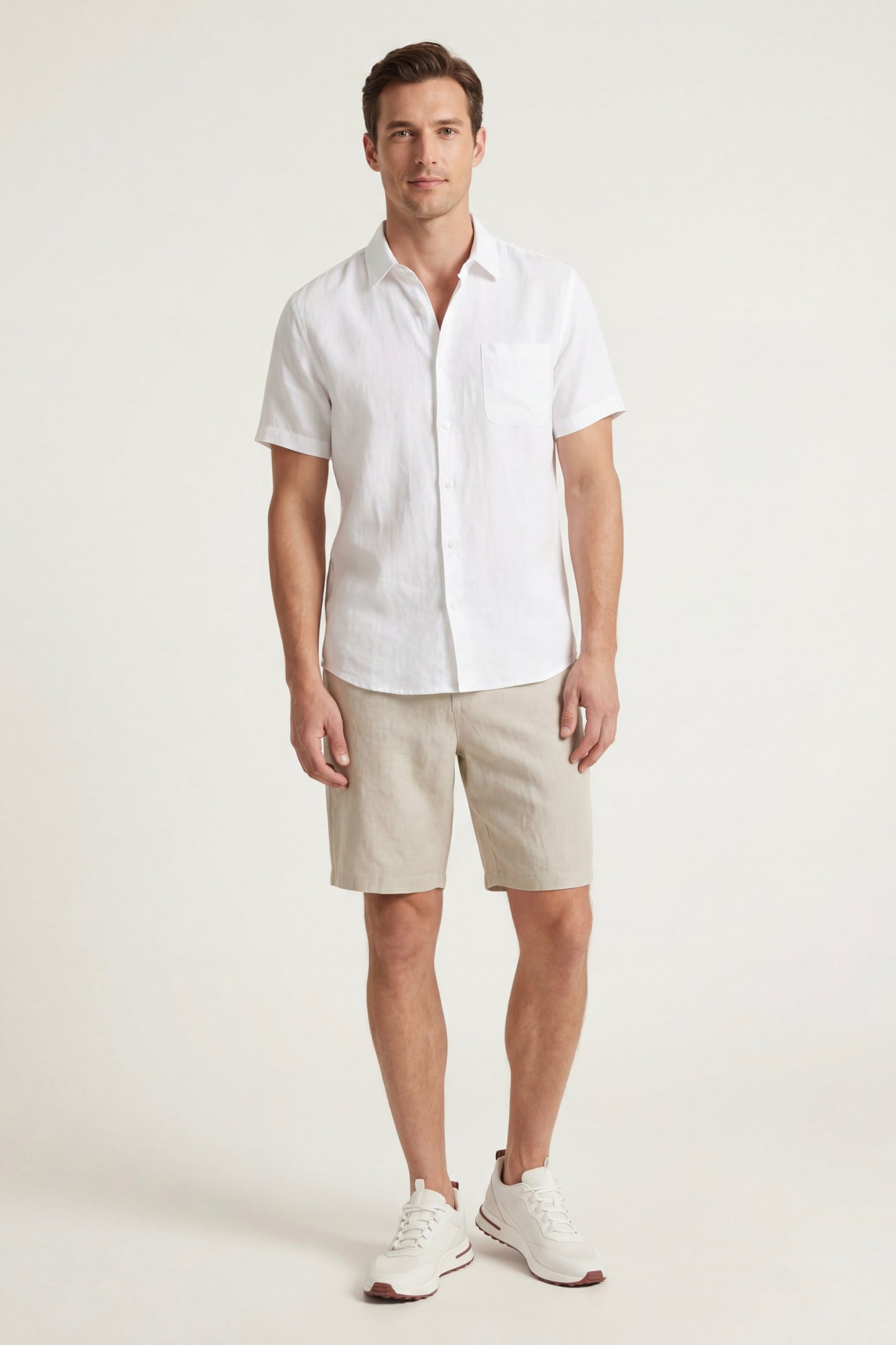 Verona | Camisa de Lino y Pantalón Corto — Blanco/Beige