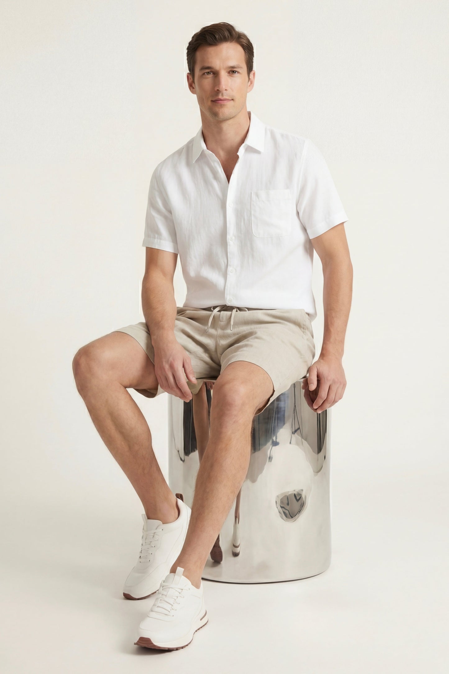 Verona | Camisa de Lino y Pantalón Corto — Blanco/Beige
