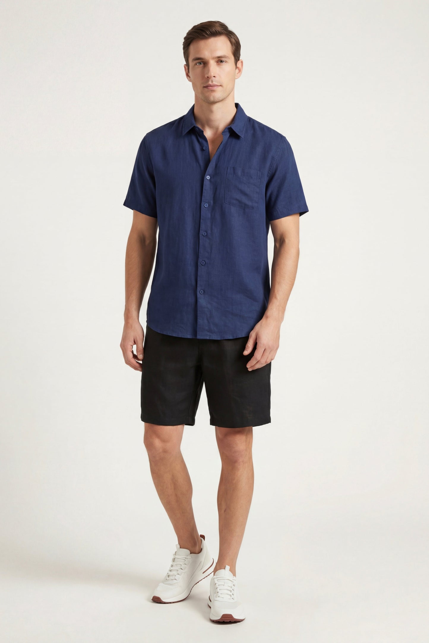 Verona | Camisa de Lino y Pantalón Corto — Azul marino/Negro