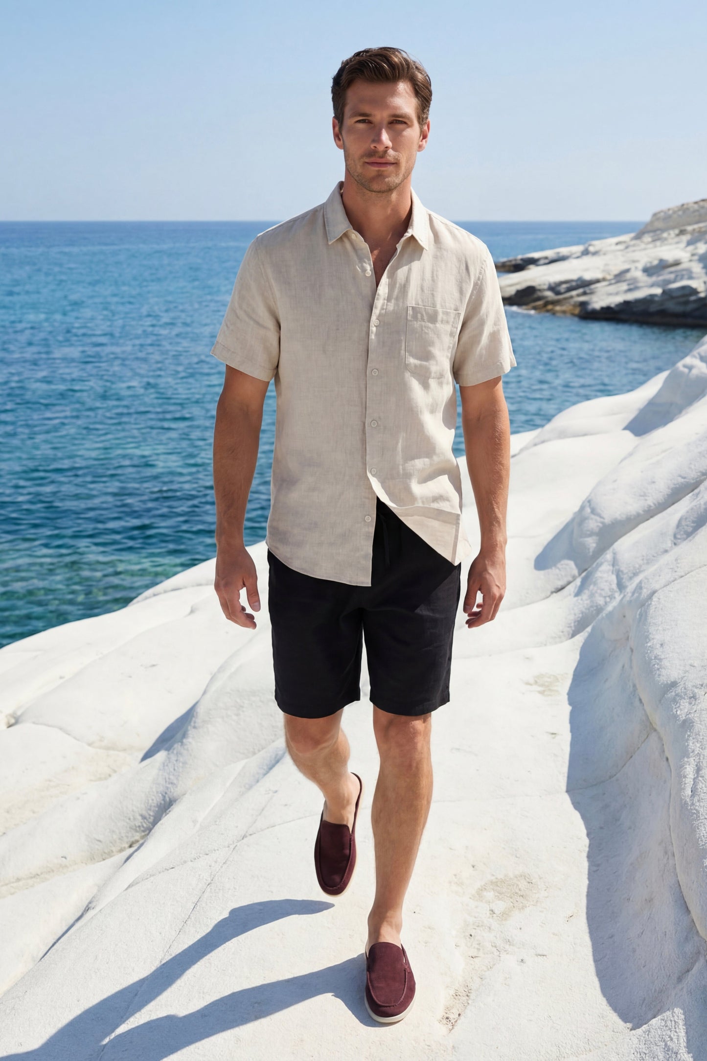 Verona | Camisa de Lino y Pantalón Corto — Beige/Negro