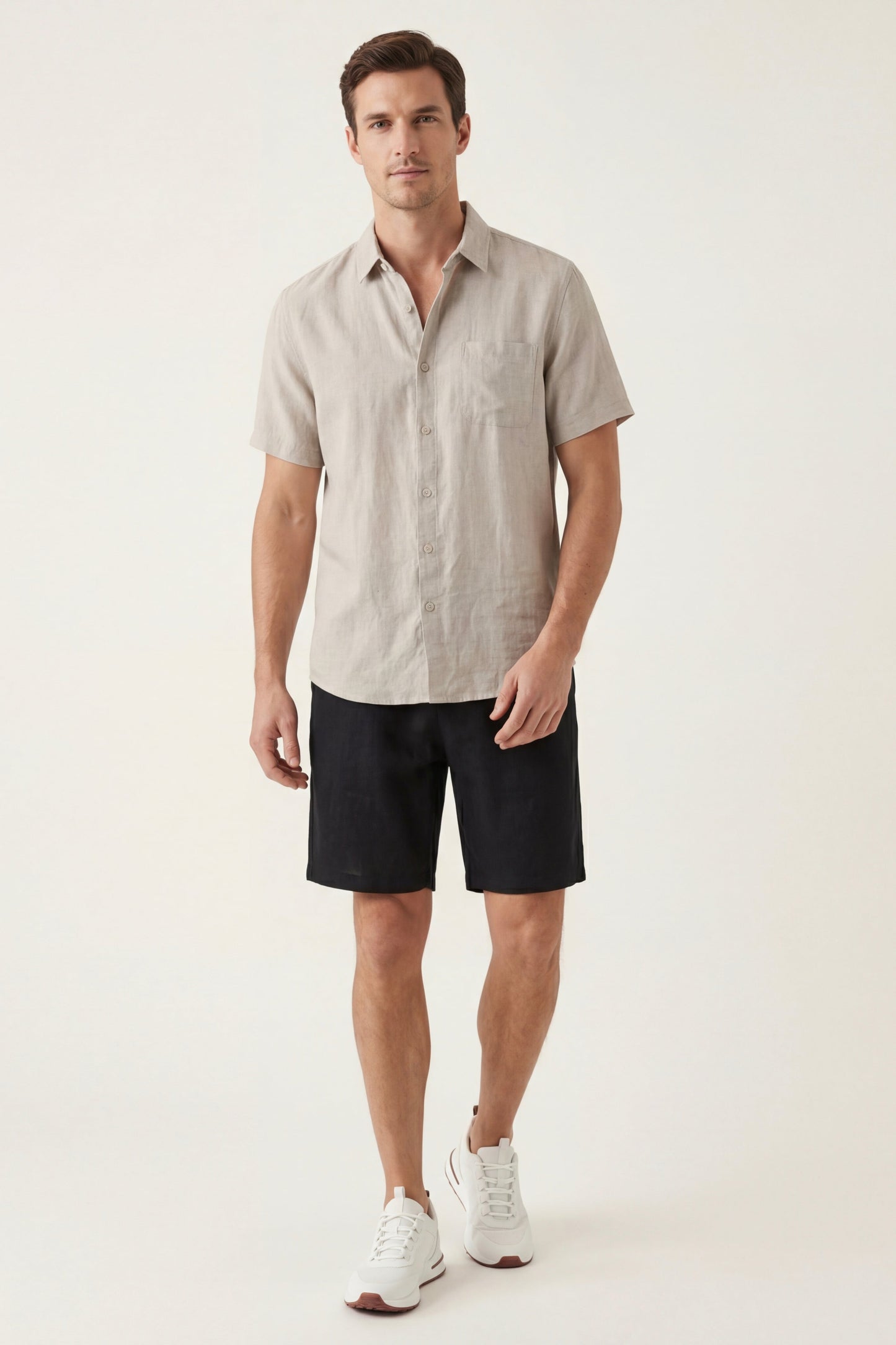 Verona | Camisa de Lino y Pantalón Corto — Beige/Negro