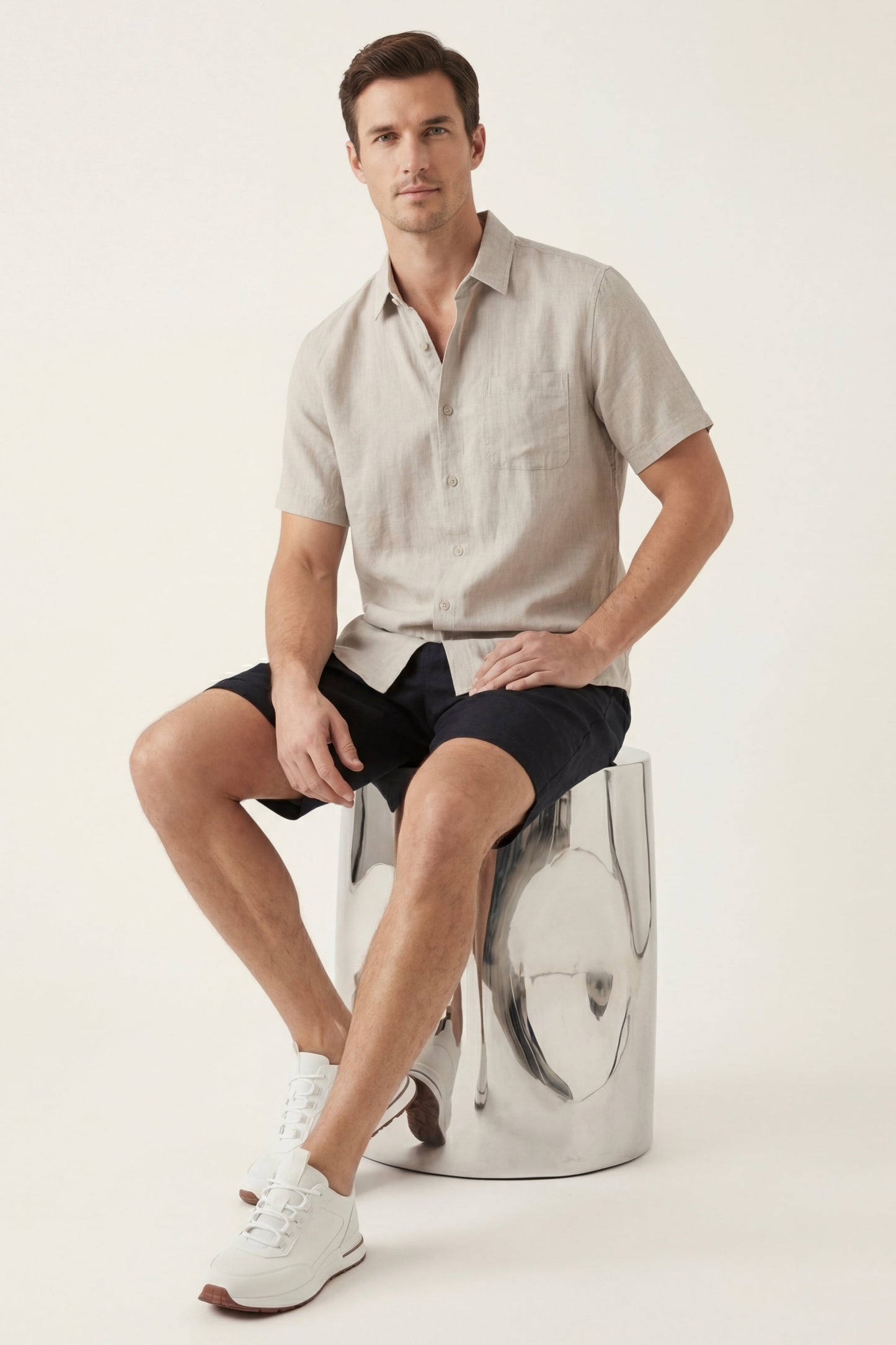Verona | Camisa de Lino y Pantalón Corto — Beige/Negro