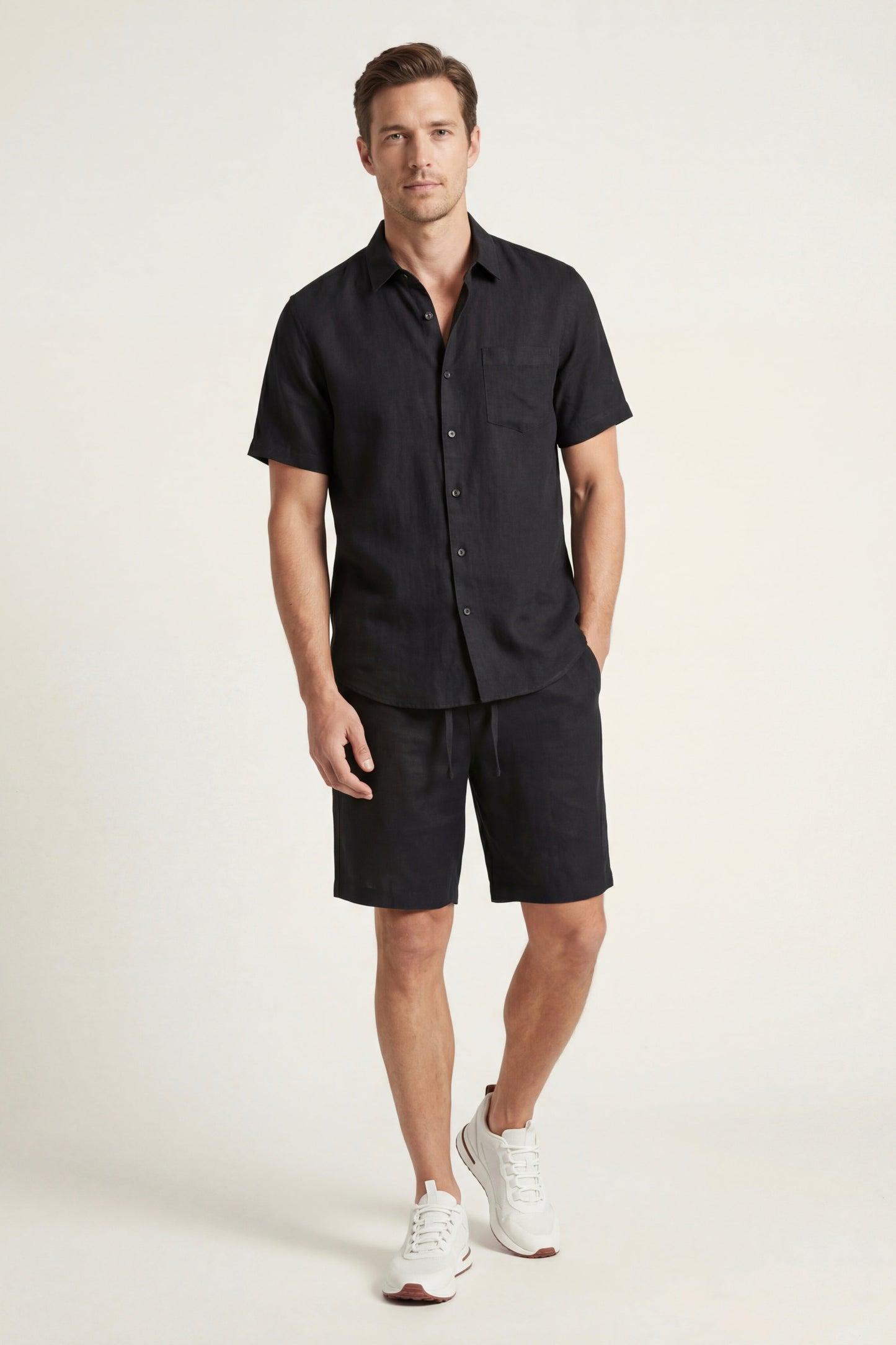 Verona | Camisa de Lino y Pantalón Corto — Negro