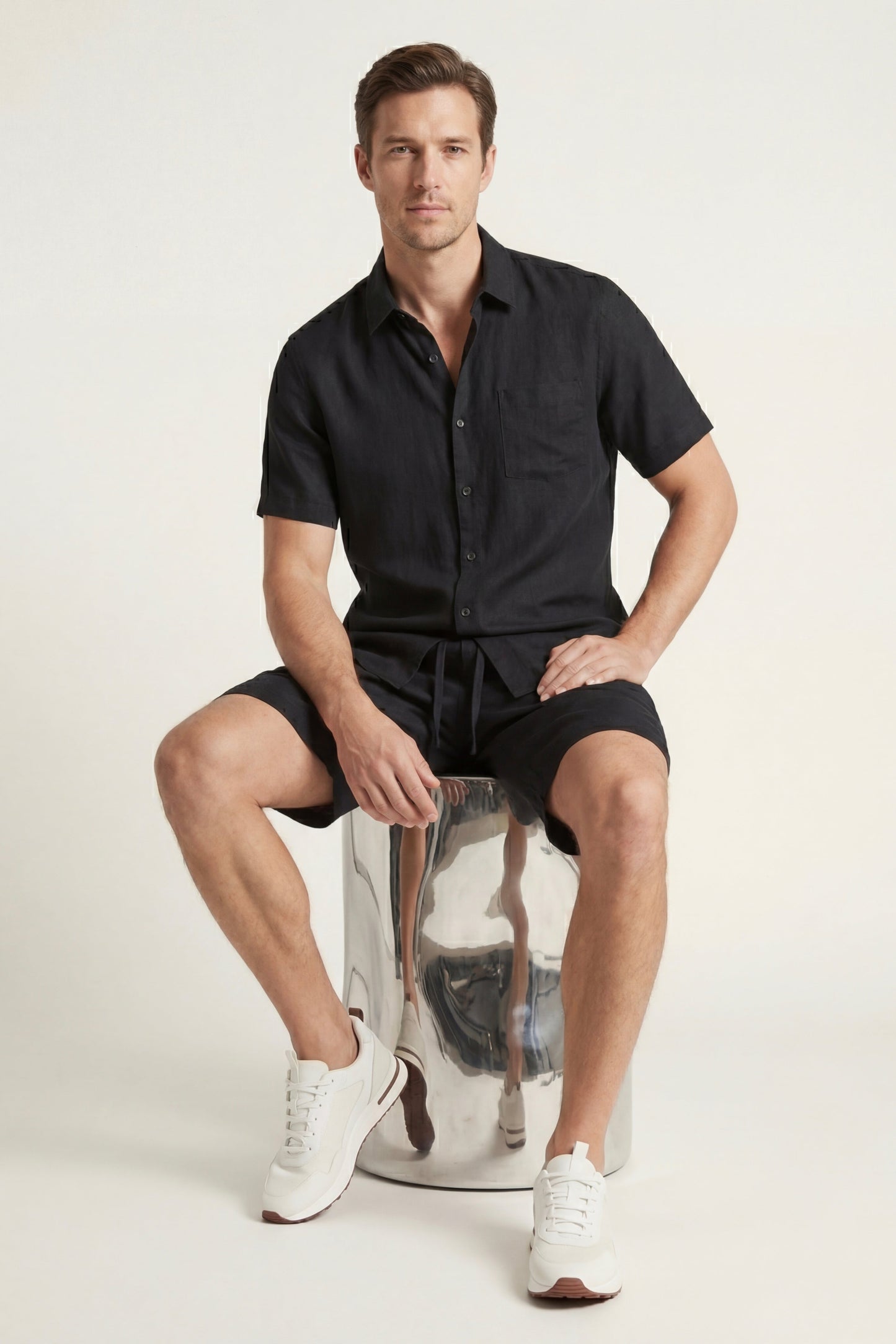 Verona | Camisa de Lino y Pantalón Corto — Negro