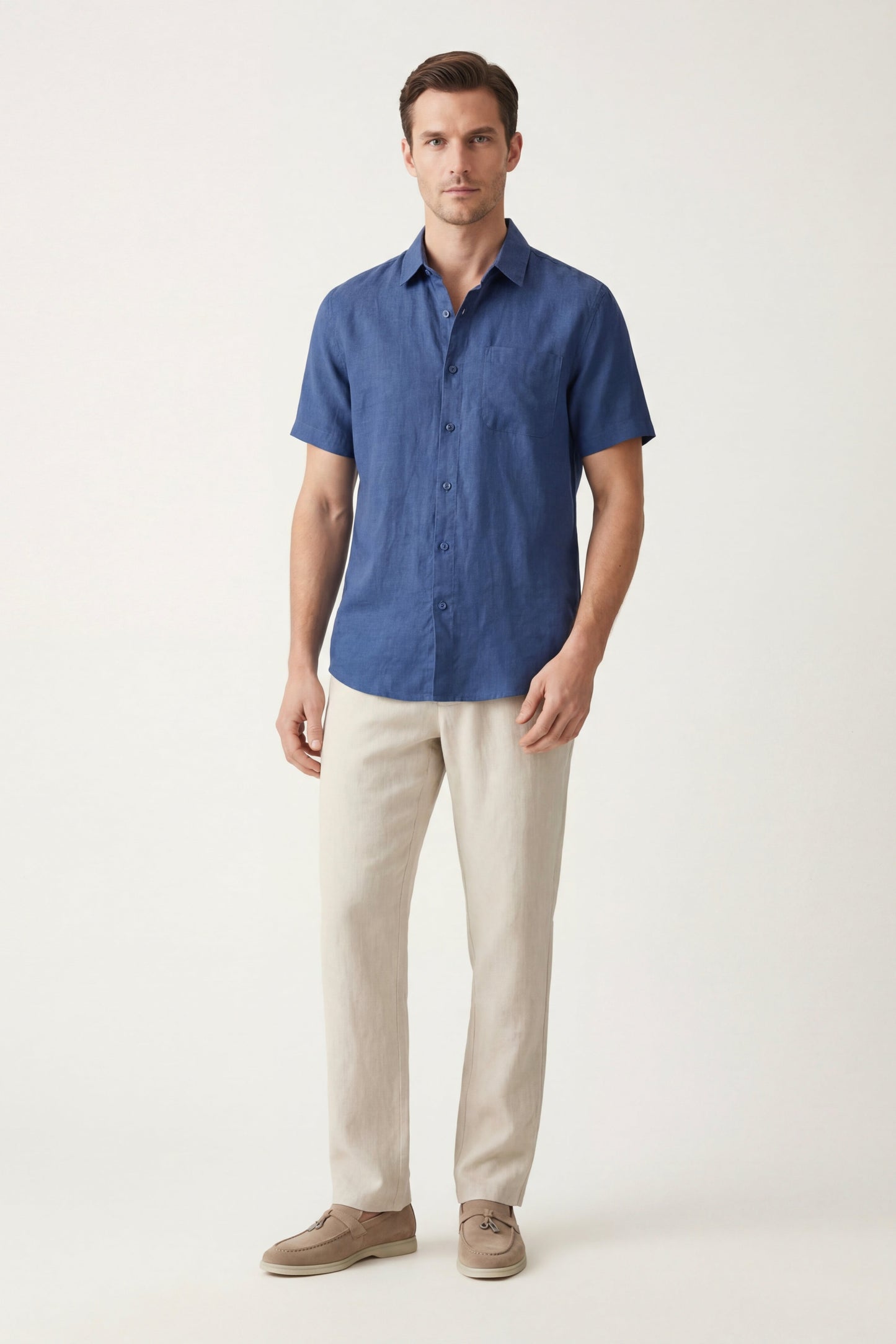 Trento | Conjunto de Lino — Azul/Beige