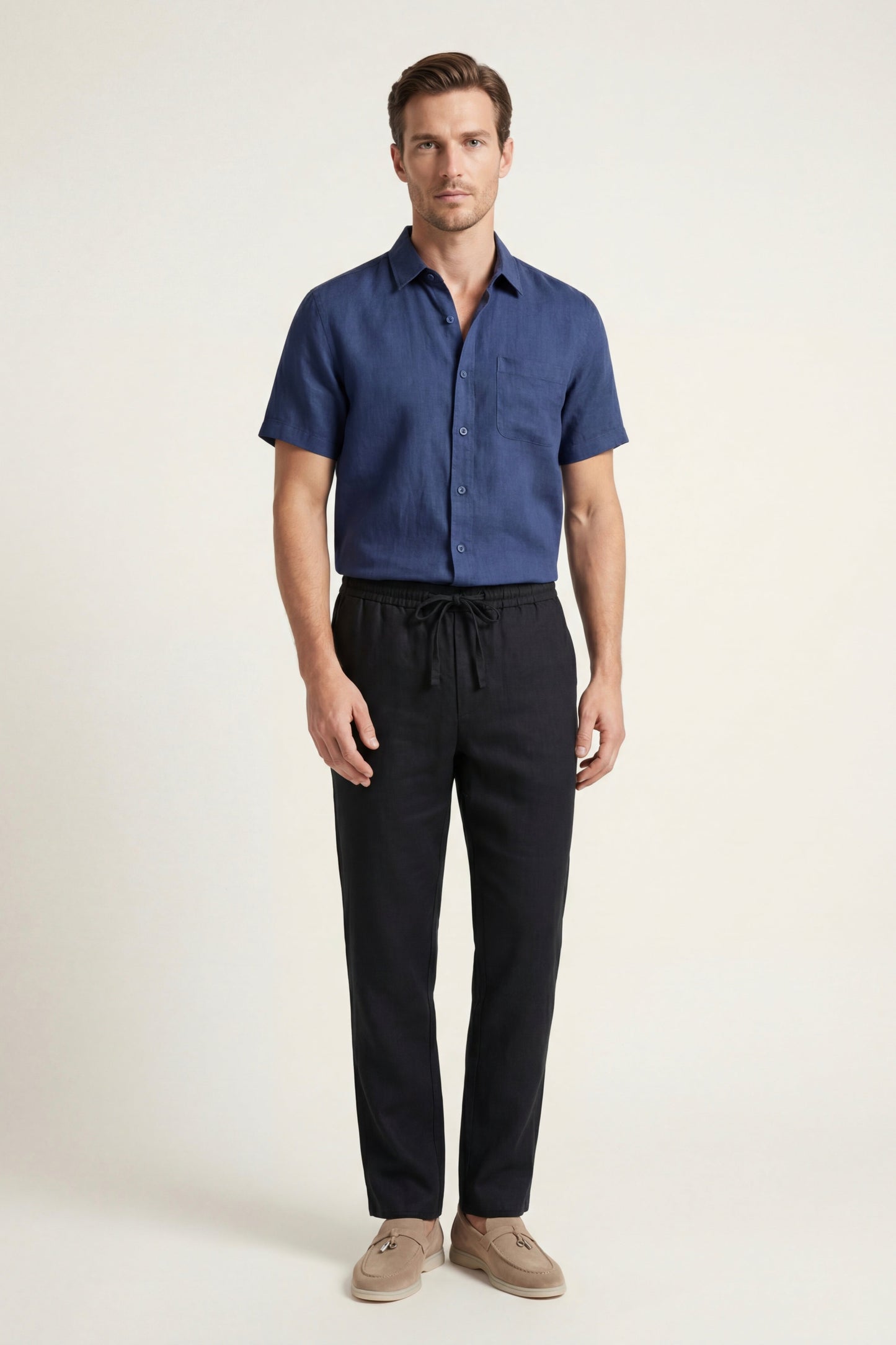 Trento | Conjunto de Lino — Azul/Negro