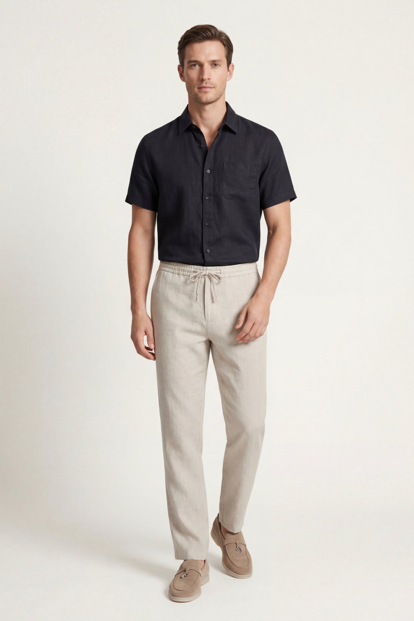 Trento | Conjunto de Lino — Negro/Beige
