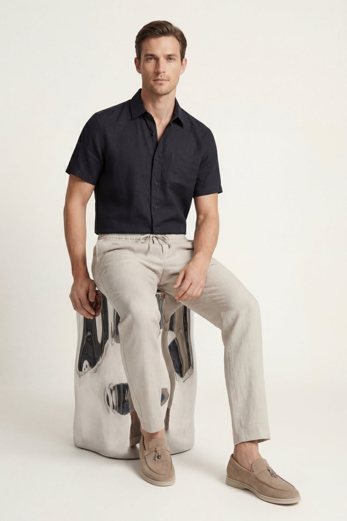 Trento | Conjunto de Lino — Negro/Beige